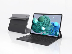 The S13 Neo is currently available for $576 at AliExpress. Pictured: a promo picture showing the front and back of the convertible with magnetic keyboard attached.