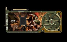 There's a Doom: The Dark Ages artwork on the backplate of the graphics card. (Image source: Asus/Bethesda)