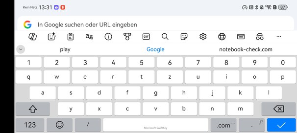 Keyboard of the installed Chrome browser in landscape format