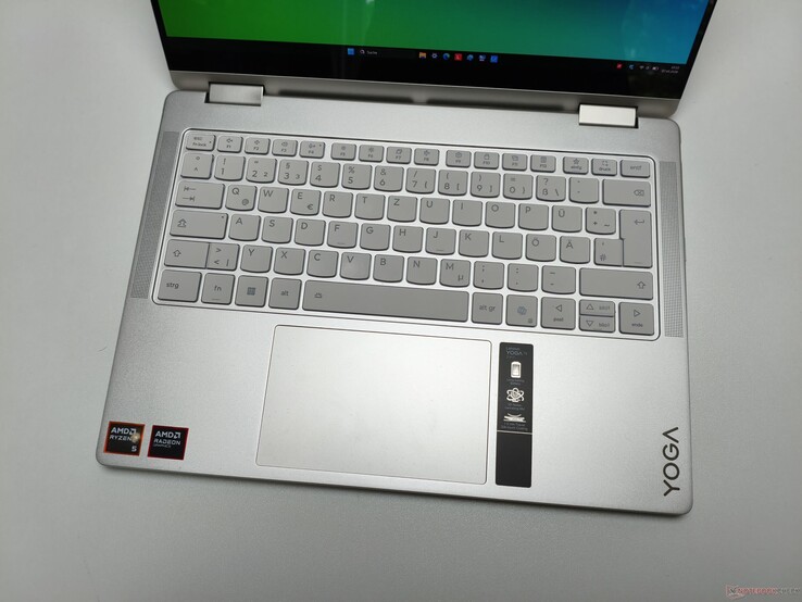 The Lenovo Yoga 7a laptop features a decent keyboard and a 12 x 7.5 cm large trackpad.