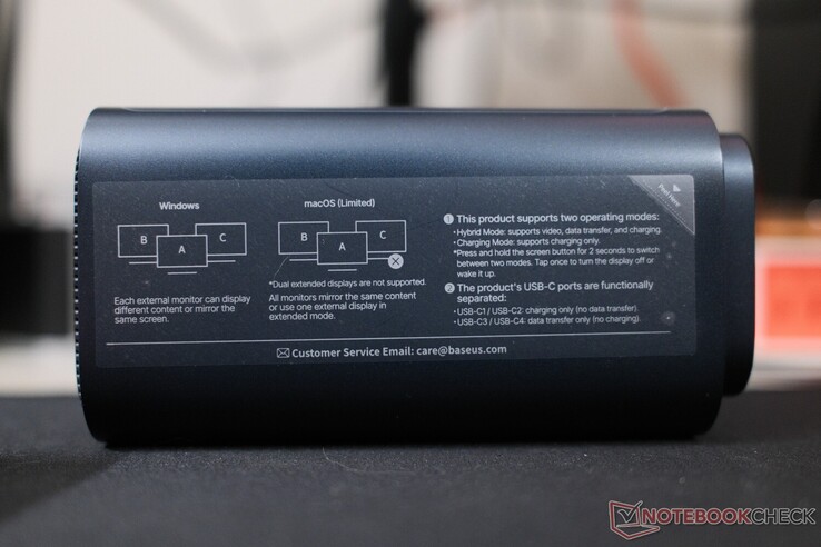 Special macOS HDMI display exceptions are printed on the side of the dock.