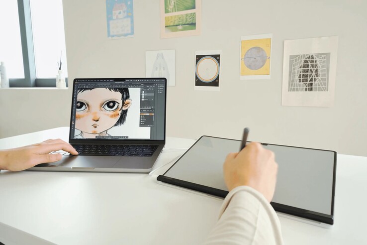 The Intricuit Magic Screen can also be used as a drawing tablet away from the MacBook display.