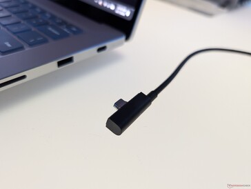 Close-up of magnetic USB-C cable. Note the slightly thicker connector that's incompatible with most other USB-C ports