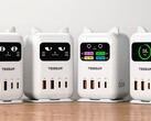 The Tessan CS07 65W USB charging station displays an animated cat face as it charges.