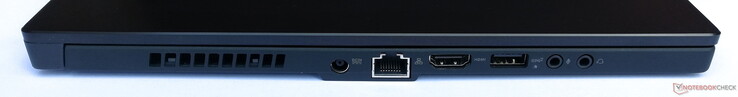 Left side: Power supply, Gigabit LAN, HDMI, 1x USB 3.1 Gen 2, 1x 3.5 mm microphone, 1x 3.5 mm headphone