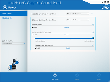 If 'Display Power Saving Technology' is enabled, disable it to lift the brightness ceiling when on battery power