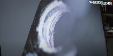 Copper exposed in through hole. (Image source: Gamers Nexus)
