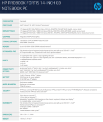 HP ProBook Fortis 14 G9 - Specifications. (Source: HP)