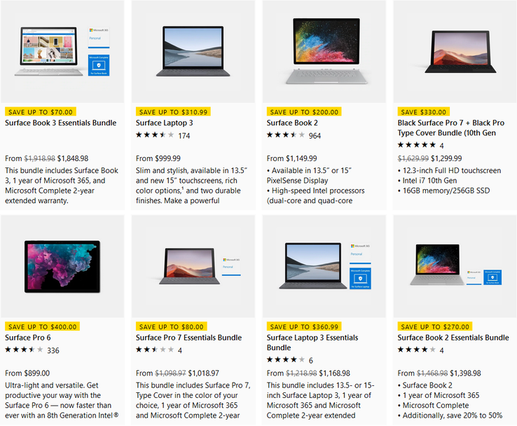 A selection of some of the Microsoft Surface deals. (Image source: Microsoft)