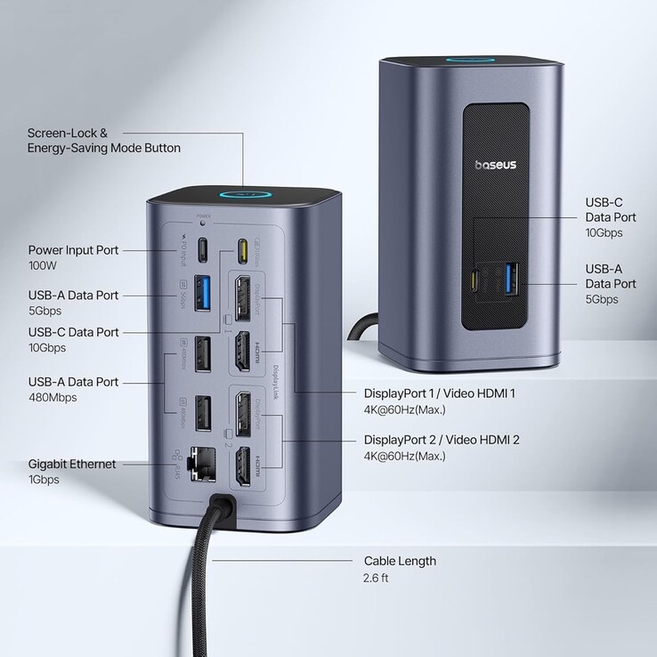 The Baseus Nomos NU1 Air Spacemate 12-in-1 Docking Station. (Image source: Baseus)