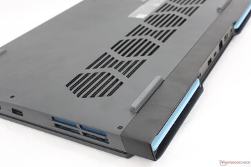 The baby blue color grilles along the rear help to visually distinguish the model from most other gaming laptops