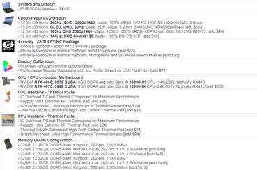 Eurocom Nightsky RX415 main specs