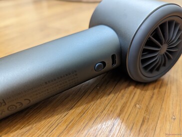 Rear of fan showing On/Off switch and USB-C charging port