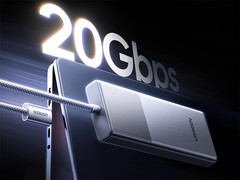 The 10Gbps version of the SSD enclosure costs $29.99. Pictured: a promo picture highlighting the 20Gbps transfer rate of the other model.