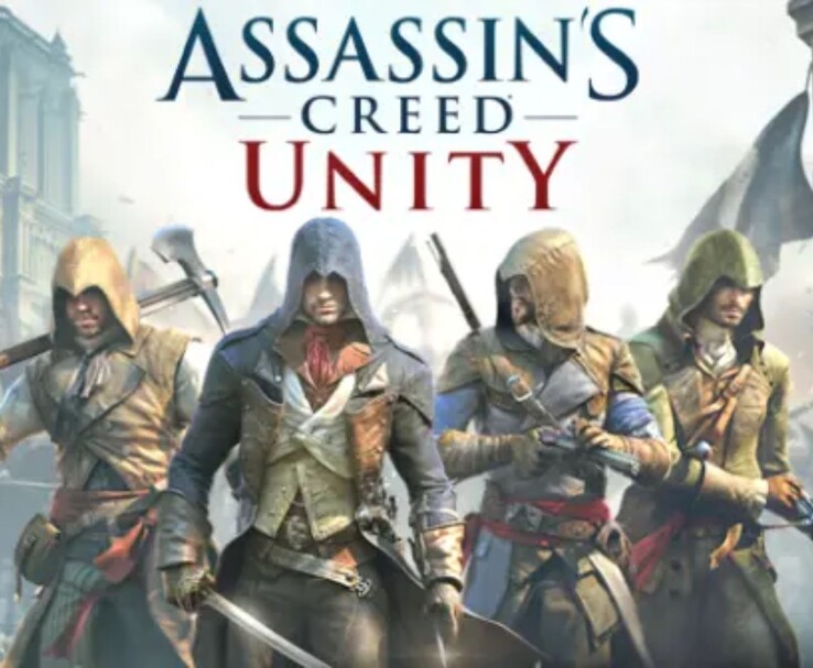 Official Assassin’s Creed Unity artwork featuring Arno Dorian with other assassins.