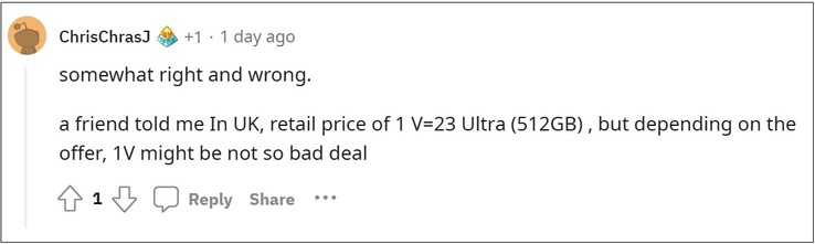 Alleged Xperia 1 V price information. (Image source: Reddit)