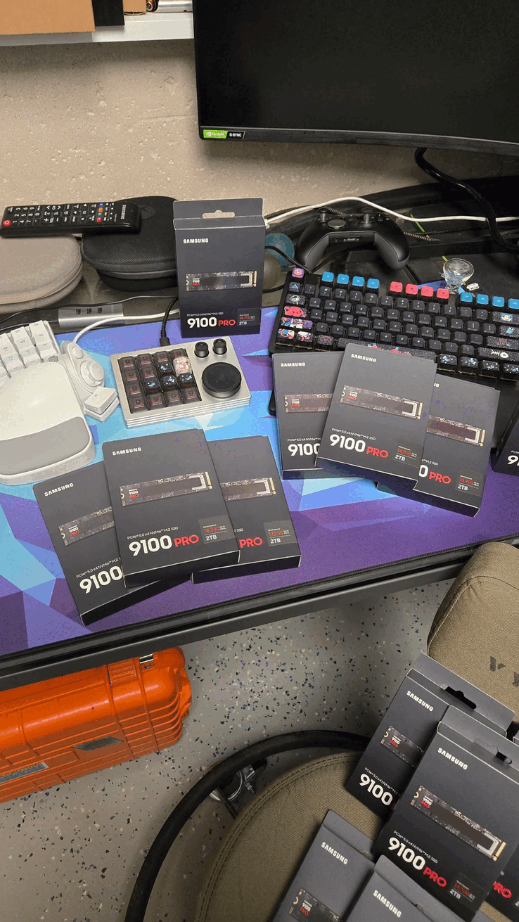 A picture of some of the 'blessed' but free 9100 Pro SSDs (image source: r/pcmasterrace)