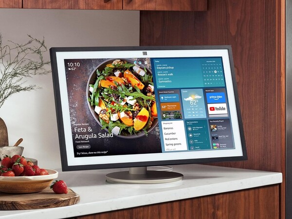The new Echo Show 15 and Echo Show 21 can be placed on a countertop with an optional stand. (Image source: Amazon)