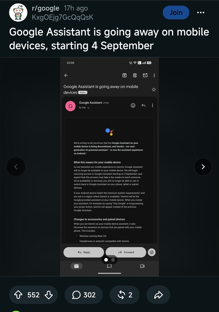 The Reddit post with the full email