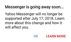 Yahoo Messenger for Android shutdown message Yahoo Messenger for Android shutdown message