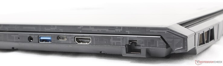 Right: 3.5 mm headset, USB-A 3.2 Gen. 1, USB-C 3.2 Gen. 1 w/ DisplayPort 1.4, HDMI 2.1, Gigabit RJ-45