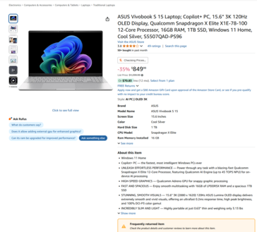 Asus Vivovook S 15 Amazon listing with the same warning (image source: Amazon)