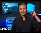 AMD SVP and GM Jack Huynh holding up a Ryzen gaming CPU.