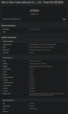 AMD Ryzen Z2 Extreme Geekbench GPU OpenCL (image source: Geekbench)