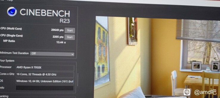 AMD Ryzen 9 7950X Cinebench R23 score (image via Baidu)