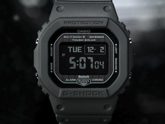 A close up of the Casio G-Shock GW‑BX5600‑1A1 display, pictured against a dark background.