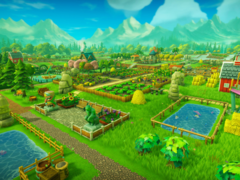 Farm Together 2 has new features like terraforming, town building, and improved automation. Pictured - An aerial screenshot of a green farm from the game. (Image source: Steam)