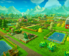 Farm Together 2 has new features like terraforming, town building, and improved automation. Pictured - An aerial screenshot of a green farm from the game. (Image source: Steam)
