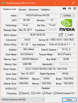 GPU-Z Nvidia GeForce MX150