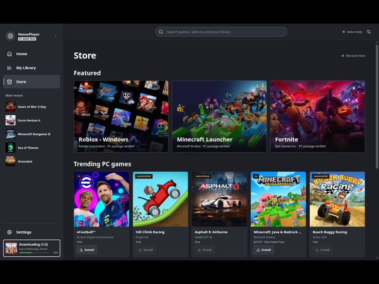 The store page is designed to let Steam Deck users download games from the Microsoft Store and PC Game Pass. (Pictured: A screenshot from the Xodus Nexus launcher.)