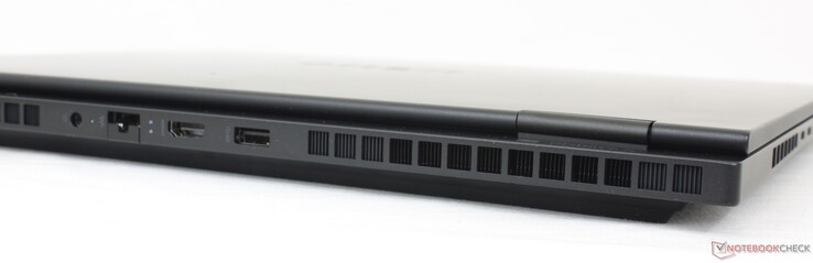 Rear: AC adapter, Gigabit RJ-45, HDMI 2.1, USB-A (5 Gbps)