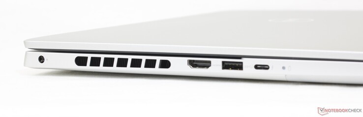 Left: AC adapter, HDMI 2.0, USB-A 3.2 Gen. 1, USB=C Thunderbolt 4 w/ Power Delivery + DisplayPort