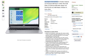 Acer Aspire 5 A515 with Ryzen 7 5700U listed on Amazon Italy. (Source: Amazon.it)