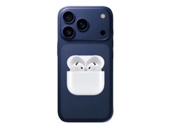 Unofficial iPhone 17 Pro render with AirPods 4. (Image source: @Skyfops on X and Apple, edited)