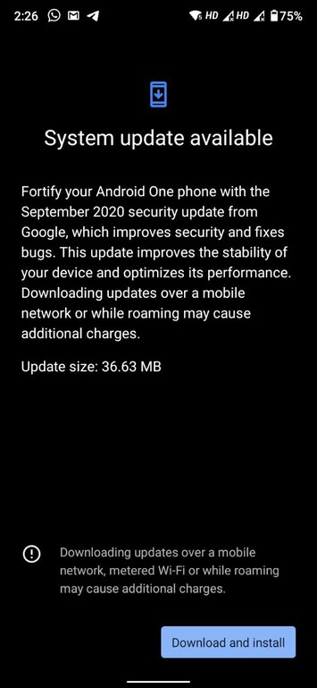 September 2020 update for the Mi A3.