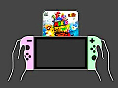 Nintendo Switch being held with Super Mario 3D World Virtual Game Card displayed.