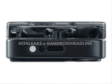 Side view of the black Nothing Ear (3) case showing USB port. (Image source: Android Headlines)
