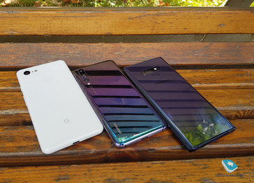 The Pixel 3 XL, Huawei P20 Pro, and Samsung Galaxy Note 9. (Source: Mobile Review)