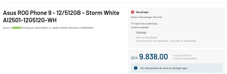 The ROG Phone 9's rumored upgrades allegedly come at a cost. (Source: ComputerSalg via GSMArena)