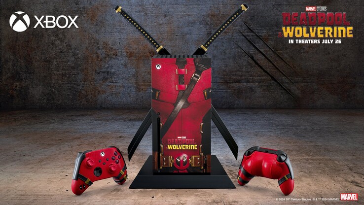 Microsoft is giving away the limited edition Deadpool x Xbox controllers alongside a custom Xbox as the first prize. (Source: Microsoft)