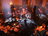 An image showing a battle against a fire giant in Age of Wonders 4.