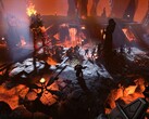 An image showing a battle against a fire giant in Age of Wonders 4.
