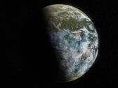 An artist's illustration showing an exoplanet.