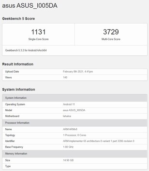 Asus ROG Phone 5. (Image source: Geekbench)