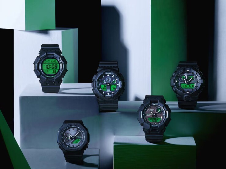 The Casio G-Shock Black and Electro Green watches
