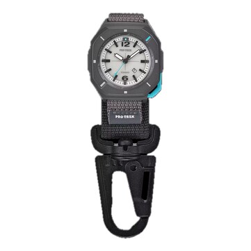 The Casio PRJ-01AE-8 attached to a carabiner strap